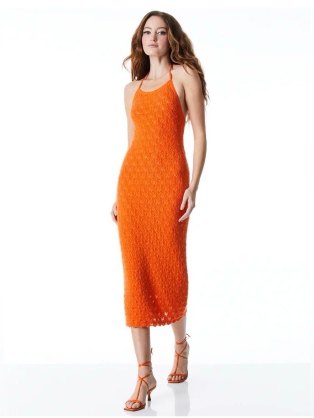 Alice + Olivia Vibrant Orange Halter Knit Midi Dress